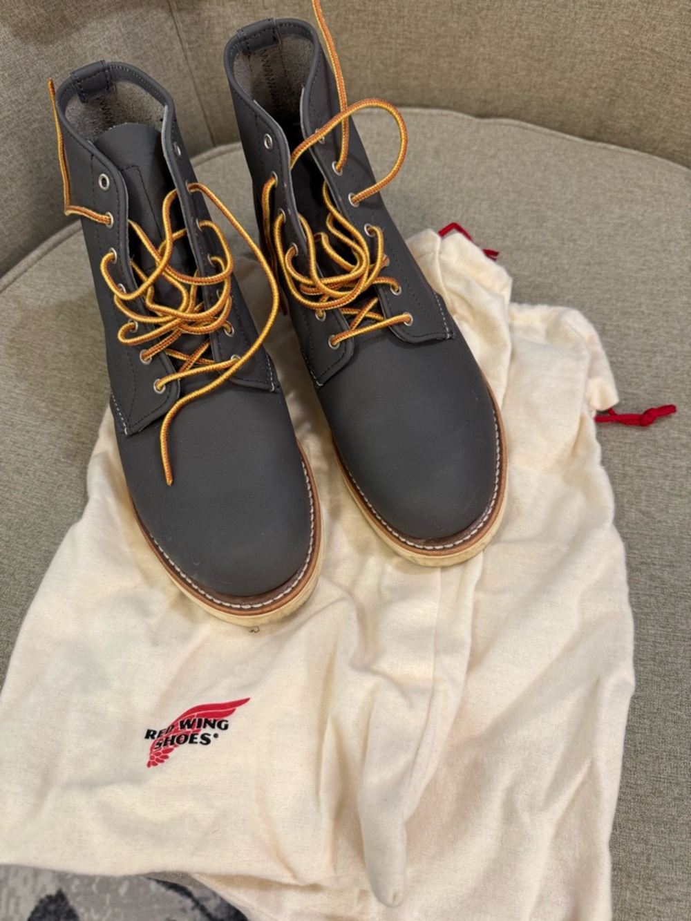 Red Wing Shoes Black Lace-Up Leather Work Boots with Tan Laces